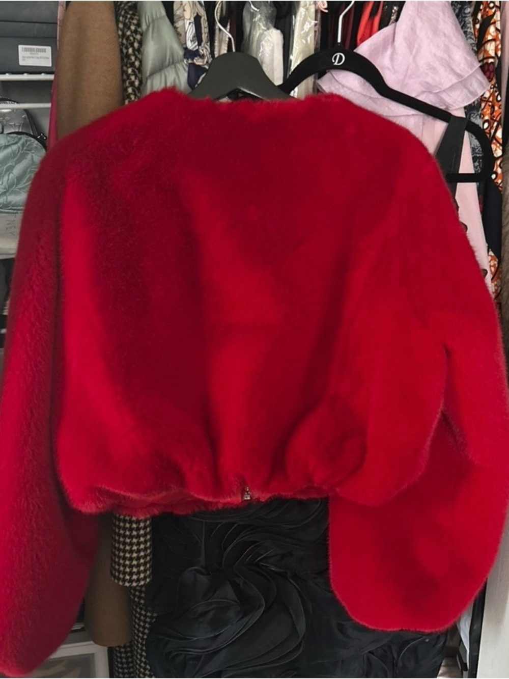 I.AM.GIA Red Teddy Cropped Bomber Jacket
